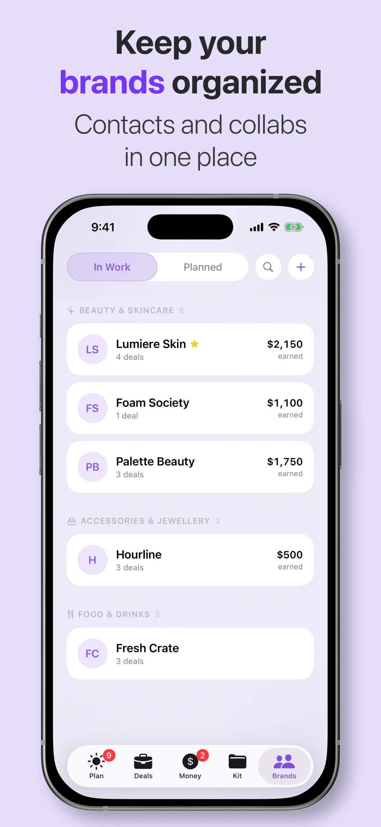 UGC Studio brand organizer with active collaborators and earnings